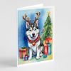 Siberian Husky Christmas Reindeer Greeting Cards Pack of 8 Blank Cards with Envelopes Whimsical A7 Size 5x7 Blank Note Cards