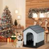 26 inch Plastic Dog House, Indoor Outdoor Doghouse Pet House with Air Vents and Elevated Floor